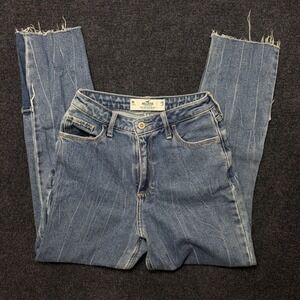 Hollister High Rise Mom Jeans Womens 0 Light Wash Blue Distressed Stretch Denim